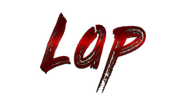 3D blood red word design of Lap on white background.	