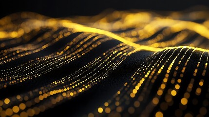 Fototapete - Abstract Flowing Yellow Light Streams on Black Background Technology Concept