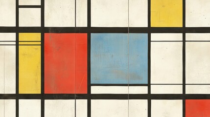Wall Mural - Paper wallpaper with vertical lines and Bauhaus primary colors