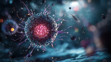 Aufkleber - Exploring cellular dynamics microscopic view of viruses laboratory scientific visualization digital art close-up