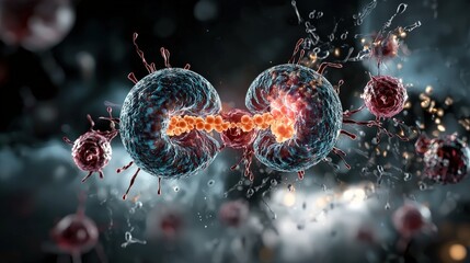 Poster - Molecular fusion process laboratory scientific illustration dark environment close-up biotechnology innovation