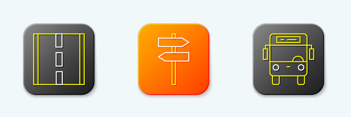 Poster - set line road, traffic signpost and bus icon. vector