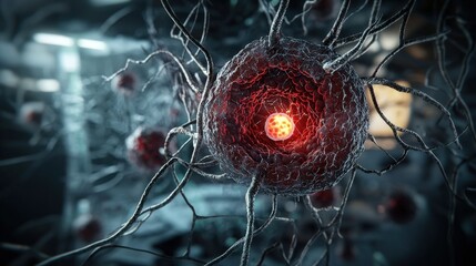 Poster - Dynamic cellular activity showcase laboratory digital art scientific environment close-up biotech innovation