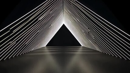 Poster - Illuminated geometric art installation captivates viewers in modern gallery space at night Generative AI