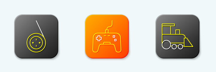 Poster - set line yoyo toy, gamepad and toy train icon. vector