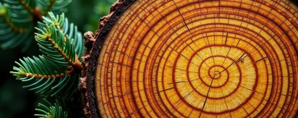 Spruce tree rings, annual growth layers visible in cross-section , detail, annual rings, wood texture