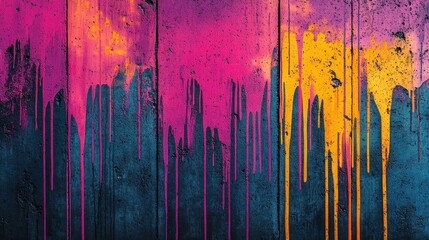 Sticker - street graffiti with cyan-magenta paint streaks on gray backdrop