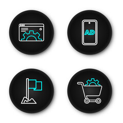 Poster - Set line Shopping cart, Location marker, Advertising and Browser setting icon. Vector