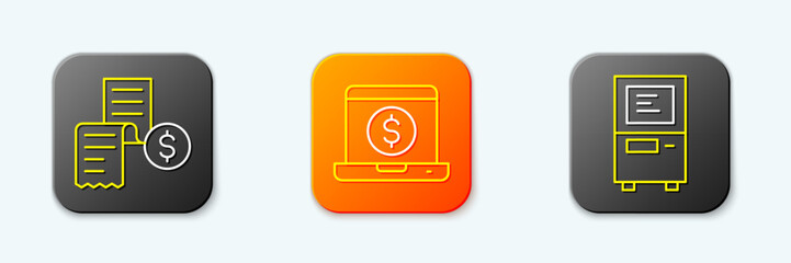 Poster - set line paper or financial check, laptop with dollar and atm icon. vector