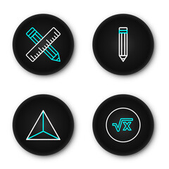 Poster - Set line Square root of x glyph, Geometric figure Tetrahedron, Pencil and Crossed ruler and pencil icon. Vector