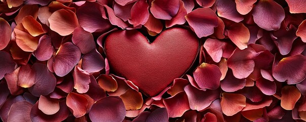 Poster - Red heart surrounded by rose petals for valentine's day