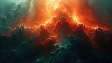 Poster - Dramatic and Stunning Cosmic Nebula Background with Fiery Colors and Clouds