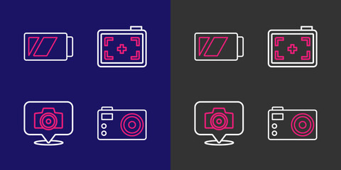 Poster - Set line Photo camera, and Battery for icon. Vector