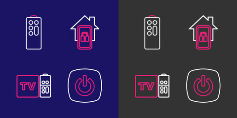 Poster - Set line Smart home, Multimedia and TV box receiver, Mobile with smart and Remote control icon. Vector