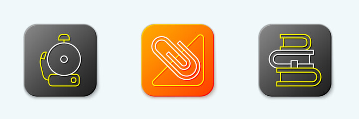 Poster - Set line Ringing alarm bell, Paper clip and Book icon. Vector