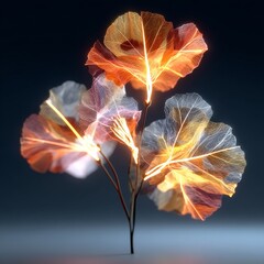 Aufkleber - Abstract Glowing Leaves: A Translucent Bouquet in Orange, Gold, and White Against a Dark Background