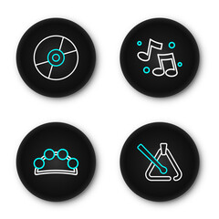 Poster - Set line Triangle musical instrument, Tambourine, Music note, tone and Vinyl disk icon. Vector