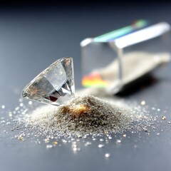 Aufkleber - Brilliant Diamond Resting Atop Glistening Crystal Grains With Defocused Refraction Prism in the Background.