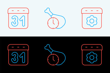 Poster - set line calendar spring, and food time icon. vector