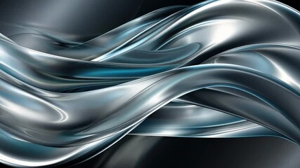 Poster - sleek silver waves create dynamic abstract design with fluid movement, showcasing shiny textures aga