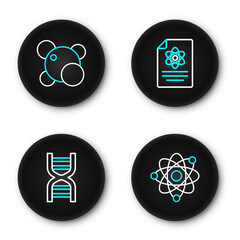 Poster - set line atom, dna symbol, chemistry report and molecule icon. vector