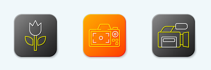 Poster - set line photo mode macro, camera and cinema icon. vector