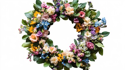Aufkleber - Colorful flower wreath isolated on white background for spring decoration