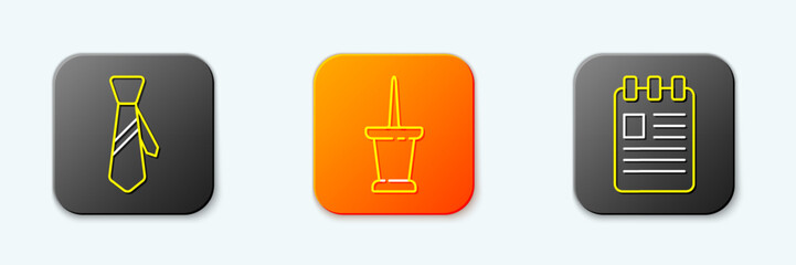 Poster - Set line Tie, Push pin and Spiral notebook icon. Vector