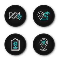 Poster - Set line Location, Folded map with location marker, Route and City navigation icon. Vector