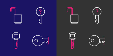 Poster - Set line Key, Undefined key and Open padlock icon. Vector