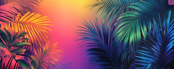 Poster - Colorful tropical palm leaves creating summer background with copy space