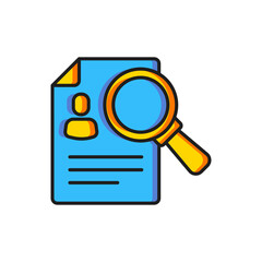 Poster - color document, paper analysis magnifying glass icon isolated on white background. evidence symbol. 