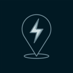 Poster - Line Lightning bolt icon isolated on black background. Flash icon. Charge flash icon. Thunder bolt. Lighting strike. Flat filled outline style with shadow. Vector