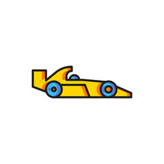 Poster - Color Formula 1 racing car icon isolated on white background. Flat filled outline style with shadow. Vector