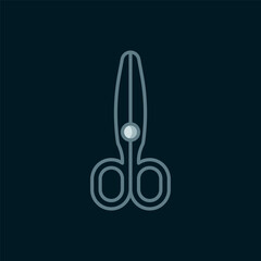 Poster - Line Scissors icon isolated on black background. Tailor symbol. Cutting tool sign. Flat filled outline style with shadow. Vector