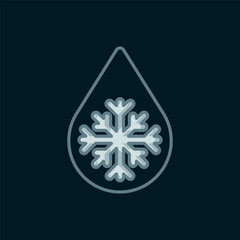 Poster - Line Defrosting icon isolated on black background. From ice to water symbol. Flat filled outline style with shadow. Vector