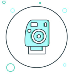 Poster - Line Photo camera icon isolated on white background. Foto camera. Digital photography. Colorful outline concept. Vector
