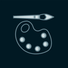 Poster - Line Paint brush with palette icon isolated on black background. Flat filled outline style with shadow. Vector