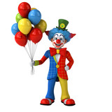 Whimsical clown holding colorful balloons, perfect for cheerful celebrations