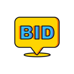Poster - Color Bid icon isolated on white background. Auction bidding. Sale and buyers. Flat filled outline style with shadow. Vector