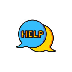 Poster - Color Speech bubble with text Help icon isolated on white background. Flat filled outline style with shadow. Vector