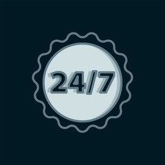 Poster - Line Clock 24 hours icon isolated on black background. All day cyclic icon. 24 hours service symbol. Flat filled outline style with shadow. Vector
