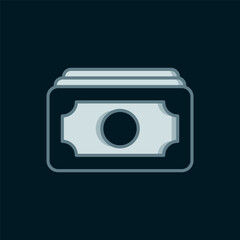 Poster - Line Stacks paper money cash icon isolated on black background. Money banknotes stacks. Bill currency. Flat filled outline style with shadow. Vector