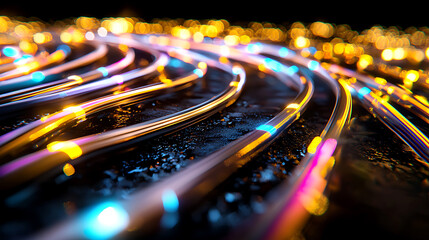 Poster - Dynamic light trails in a futuristic setting abstract photography colorful environment close-up perspective