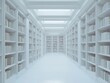 © hendy - Walking Through an All White Library with Books and Natural Light