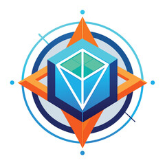 Poster - Modern vector logo representing a spatial computing interface with geometric shapes and vibrant colors illustrating technological advancement