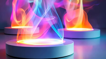 Aufkleber - Mesmerizing colorful smoke dances in an ethereal light showcase at a creative art exhibit in a serene environment Generative AI