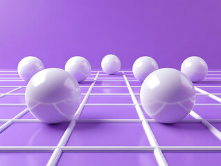 Poster - 7 White Spheres Placed on a Purple Grid Creating a Modern Abstract Design for Digital Art and Background Use