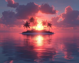 Wall Mural - dreamy tropical island paradise at stunning sunset
