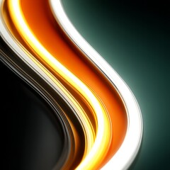 Leinwandbilder - Abstract Orange and Yellow Waves with Metallic Edges Flowing Across Dark Background 
